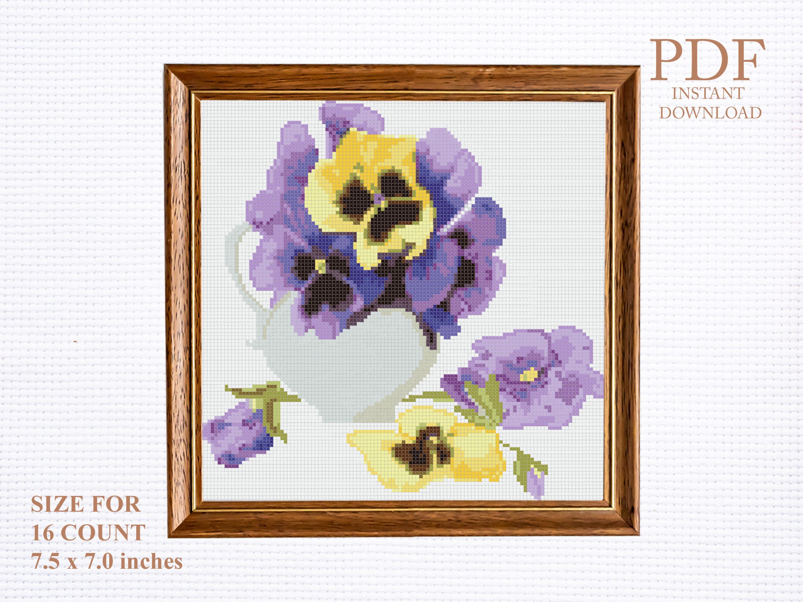 Bouquet of pansies flowers cross stitch pattern PDF - Crealandia