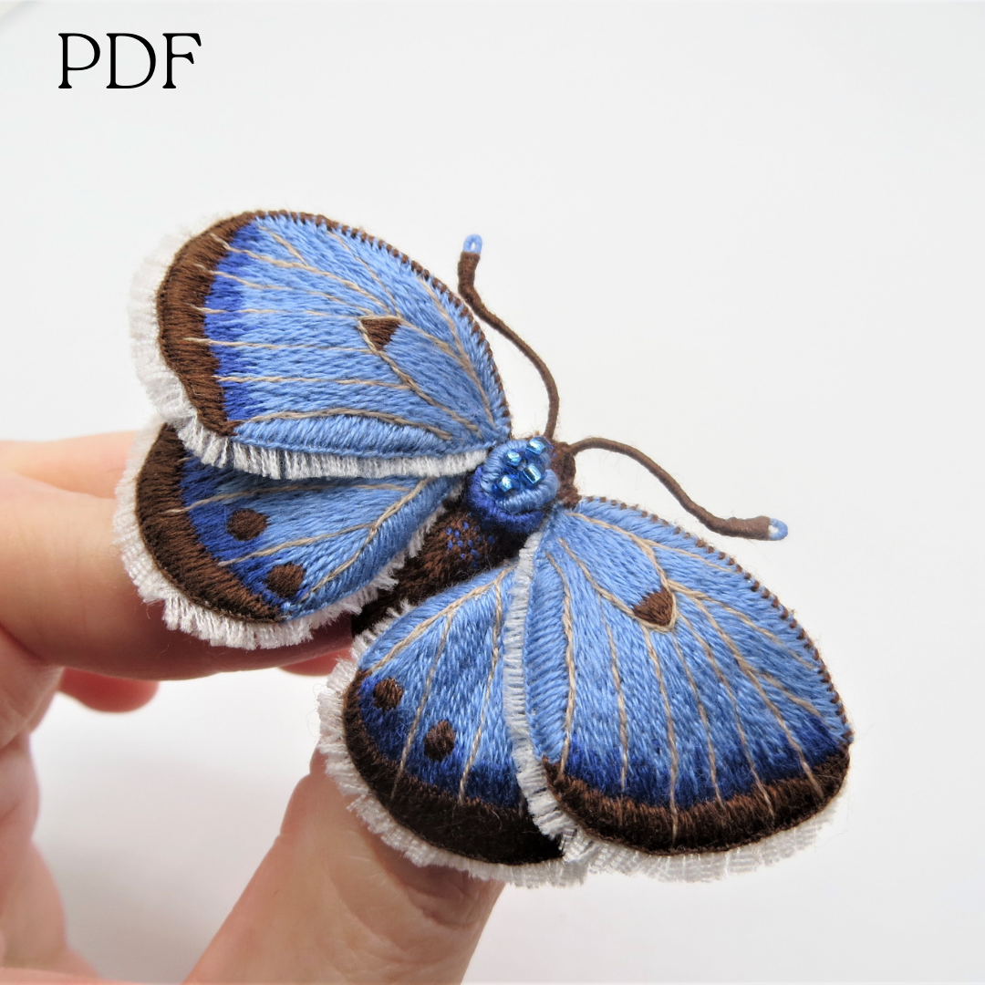 Blue Morpho Hand-Embroidered Brooch Pin Blue Morpho Hand-Embroidered Brooch Pin