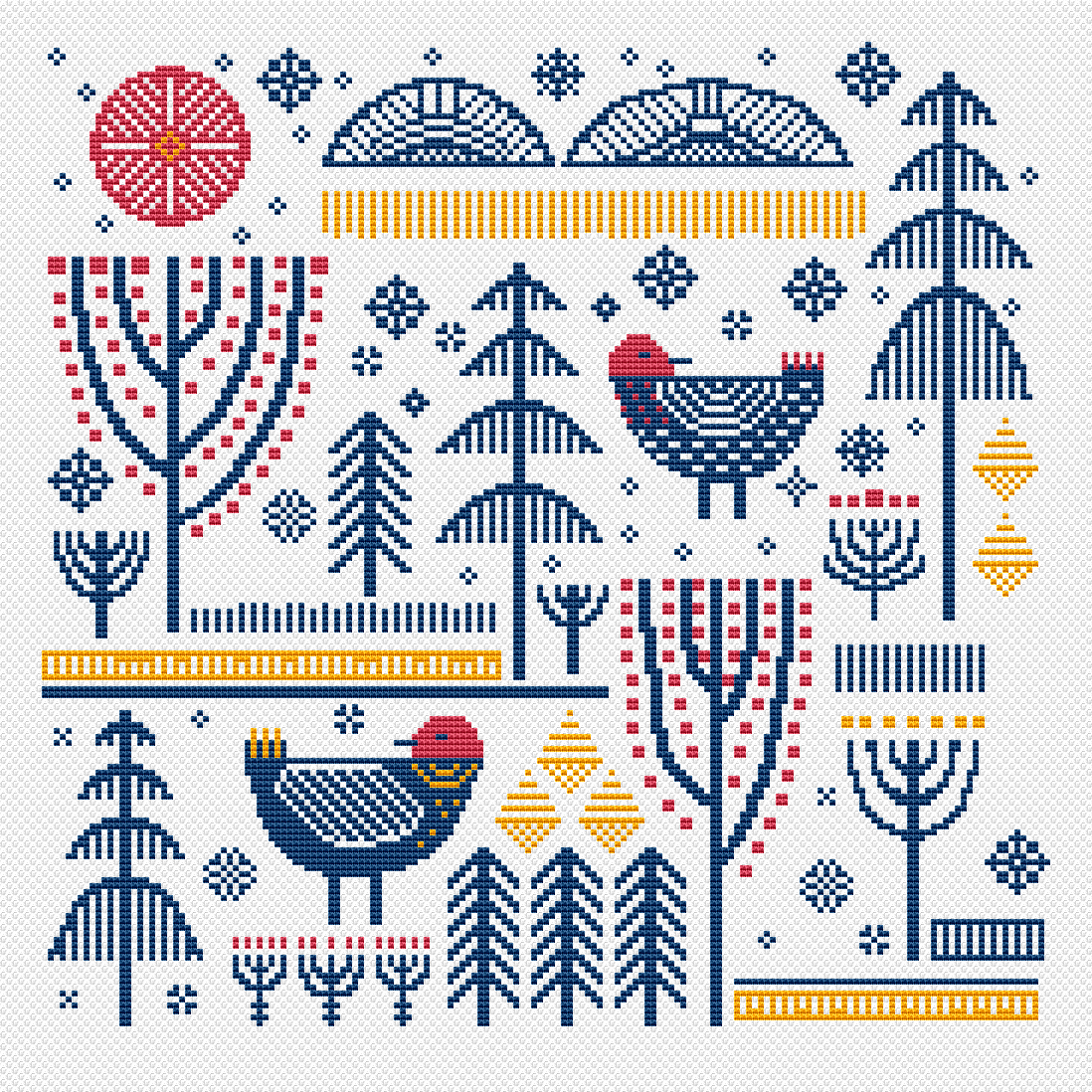 Scandinavian Cross Stitch Pattern Winter Embroidery Birds and Sun Instant PDF Download 148 - Crealandia scandinavian-cross-stitch-pattern-royalty-free-vector-image