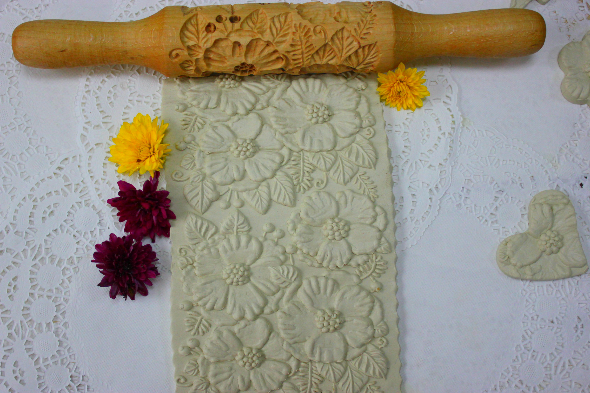 Rolling pins with flowers,rubber stamp for clay - Crealandia