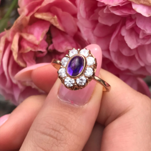 Elegant Vintage 14K Ring “Malinka” USSR 585 Rose Gold Purple Stone Cabochon