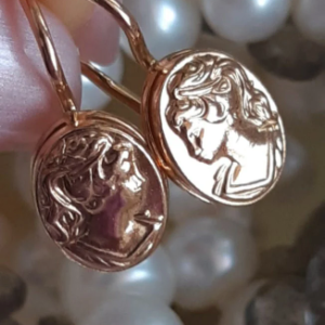 Vintage 14K Original Earrings Cameo USSR 583 Rose Gold with star from Russian