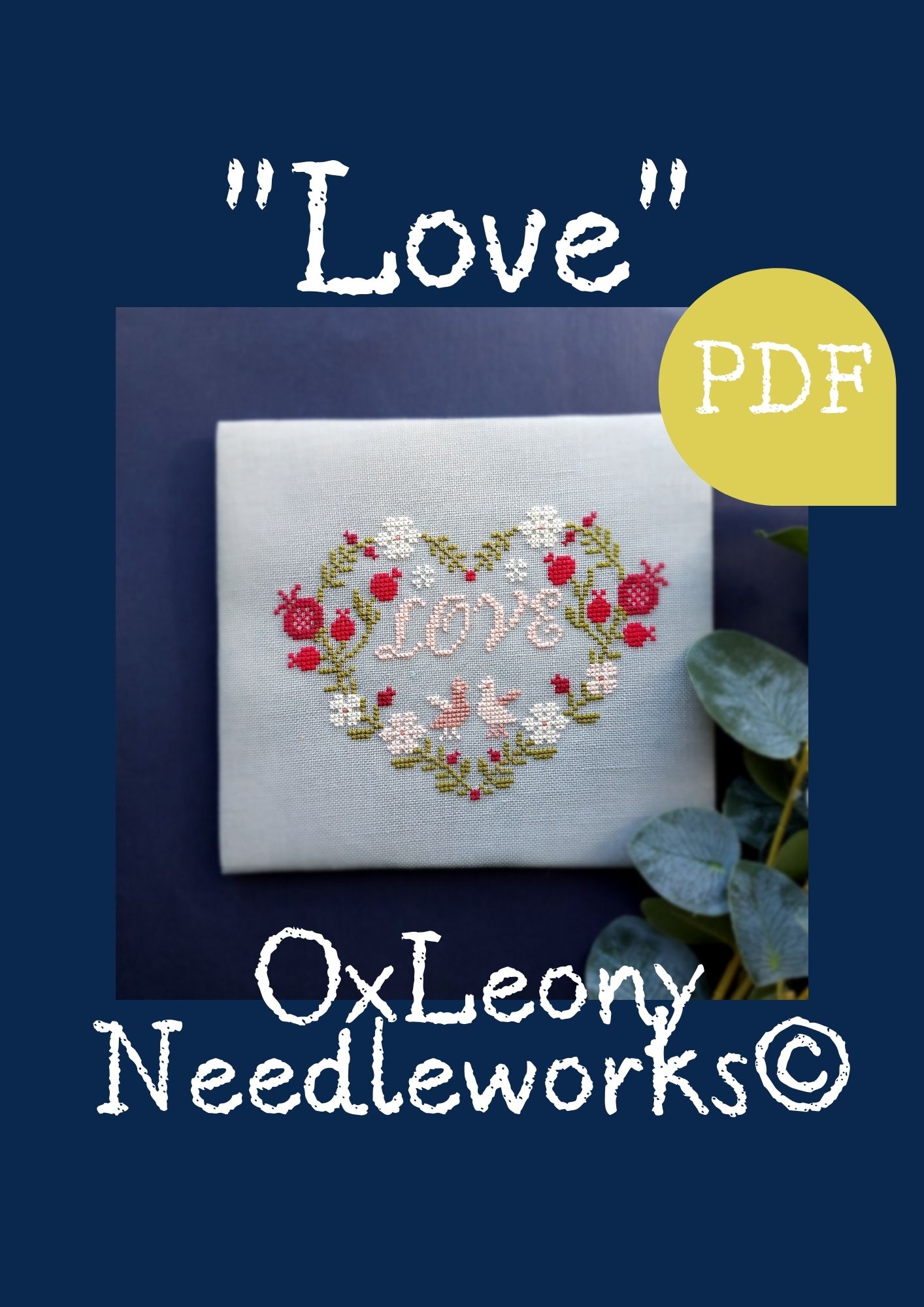 Heart of Love cross stitch pattern PDF, Wedding Sampler, image size:1414x2000