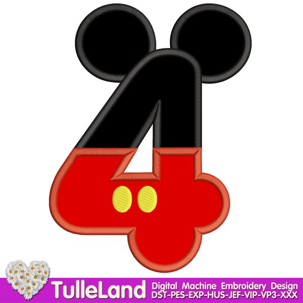 Mouse Number Four Cute mouse Machine embroidery design