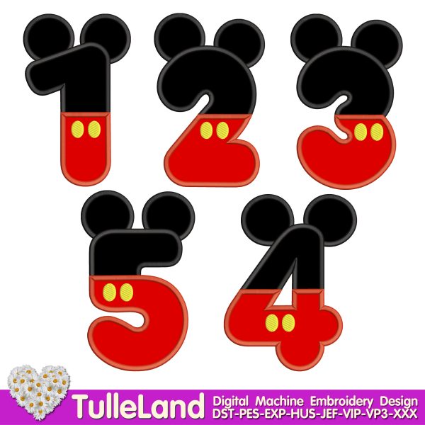 Set Mouse Number applique Machine embroidery design