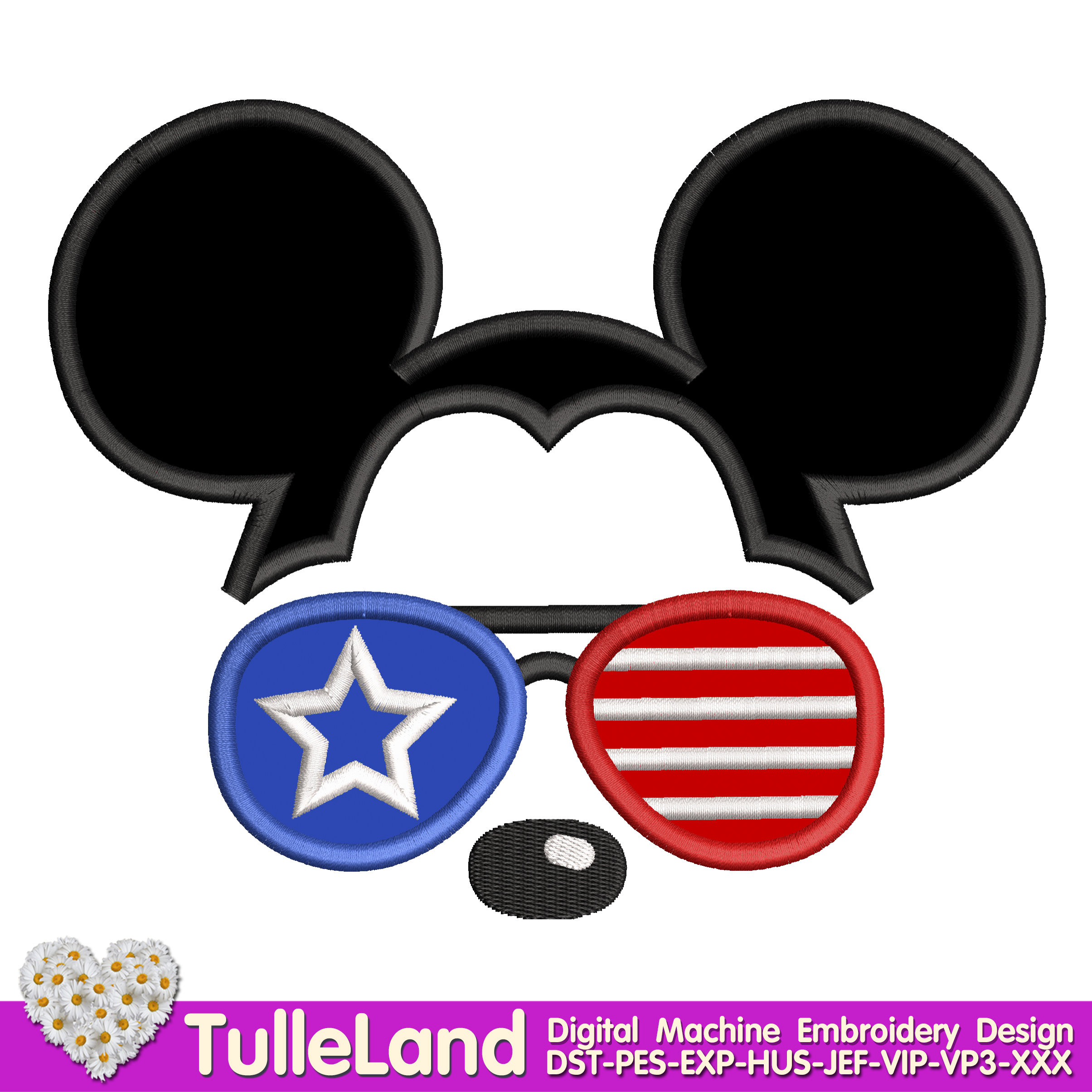 Mouse 4th of july with glasses Machine embroidery design 1 Mouse 4th of july with glasses Machine embroidery design