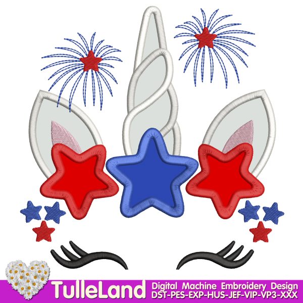 4th of July Unicorn Patriotic Machine embroidery design