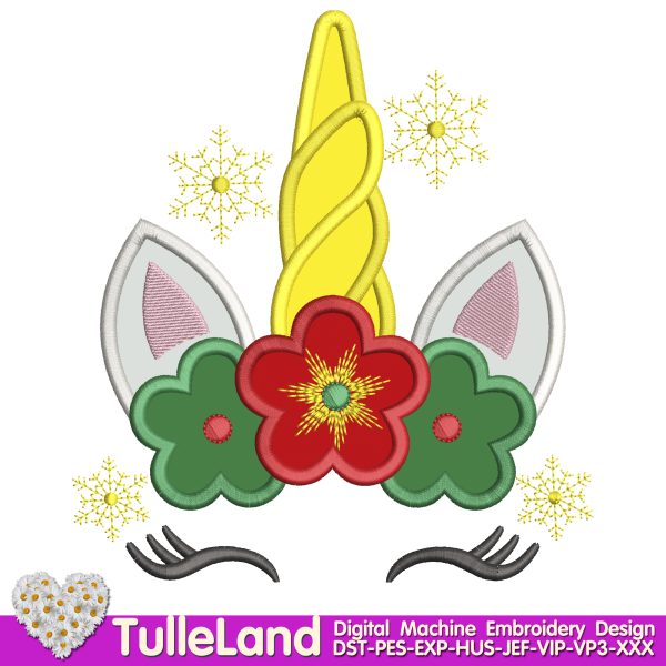 Christmas Snowflace Unicorn Machine embroidery design