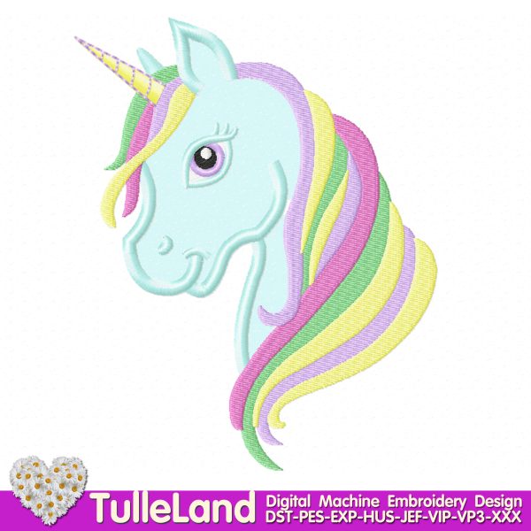 Unicorn head applique Machine embroidery design