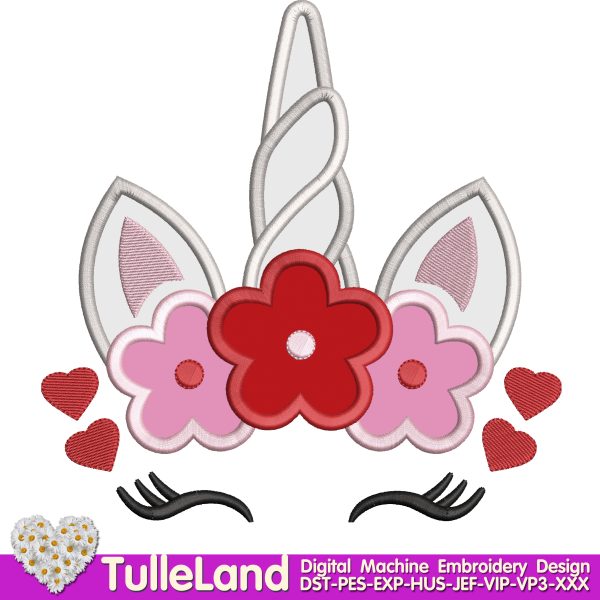 Love Valentine Day Unicorn Head Machine embroidery design