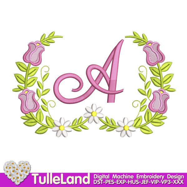 Alphabet Font Frame with flowers Machine embroidery design
