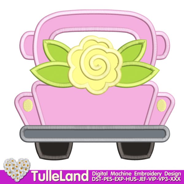 Vintage car back Car with flower Machine embroidery design