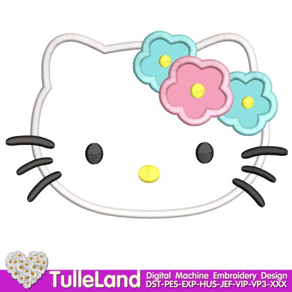 Kids Cute Kitty with flowers Machine embroidery design