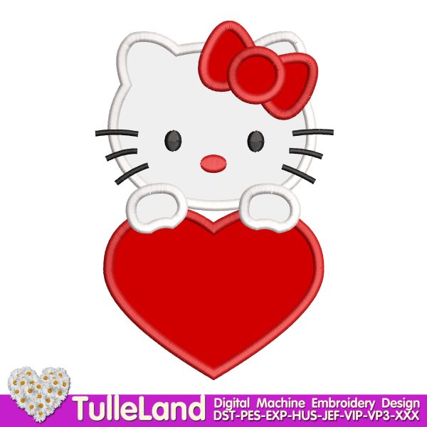 Kids Cute Kitty with heart Machine embroidery design