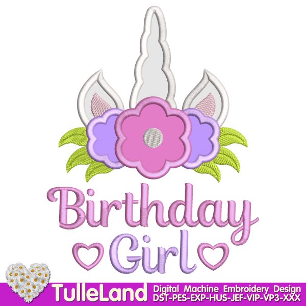 Unicorn Birthday Girl Unicorn Machine embroidery design