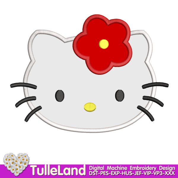Kids Cute Kitty with flowers Machine embroidery design