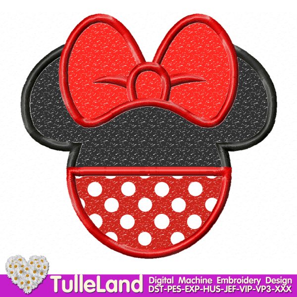 Miss Mouse with red bow Machine embroidery design