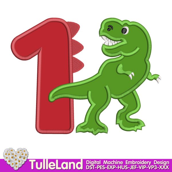 Rex Dino 1st Birthday Machine embroidery design
