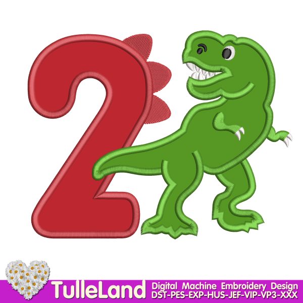 Rex Dino 2nd Birthday Tyrannosaurs Machine embroidery design