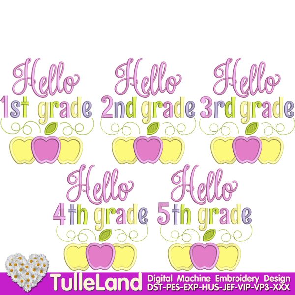Hello 1st Grade Hello 2nd Grade Machine embroidery design