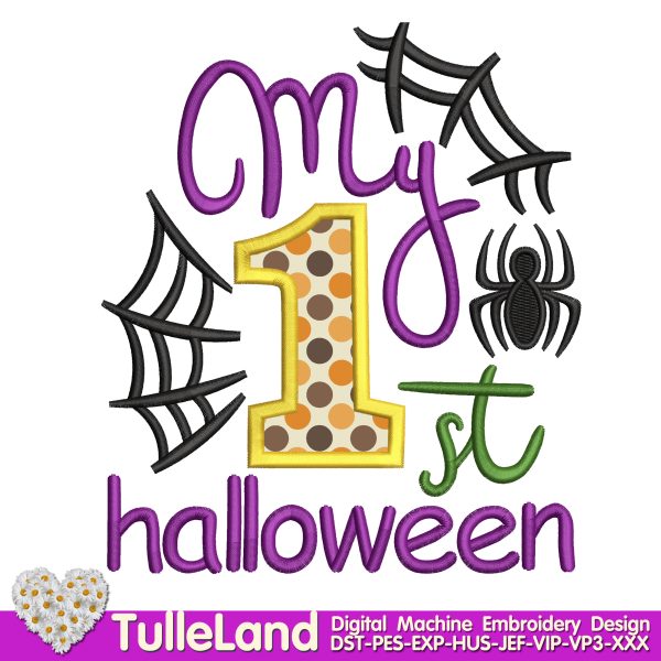 Cute Spider 1st Halloween Machine embroidery design