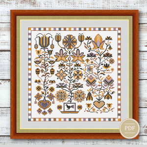 Cross Stitch Pattern Sampler Autumn Fraktur Modern Folk Embroidery PDF 114