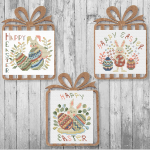 Cross Stitch Pattern Sampler Happy Easter Bunny Gift Tags Primitive Instant Download 158