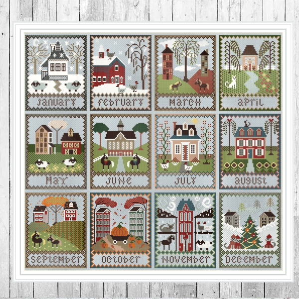 Sampler Calendar Cross Stitch Pattern Primitive Embroidery PDF 155