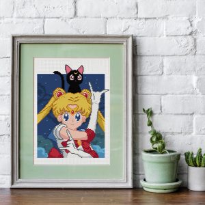 Sailor Moon and Black cat Luna cross stitch pattern