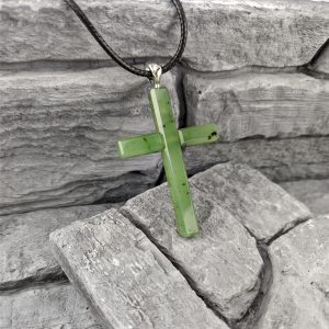 Green jade christian cross pendant religious spiritual jewelry.
