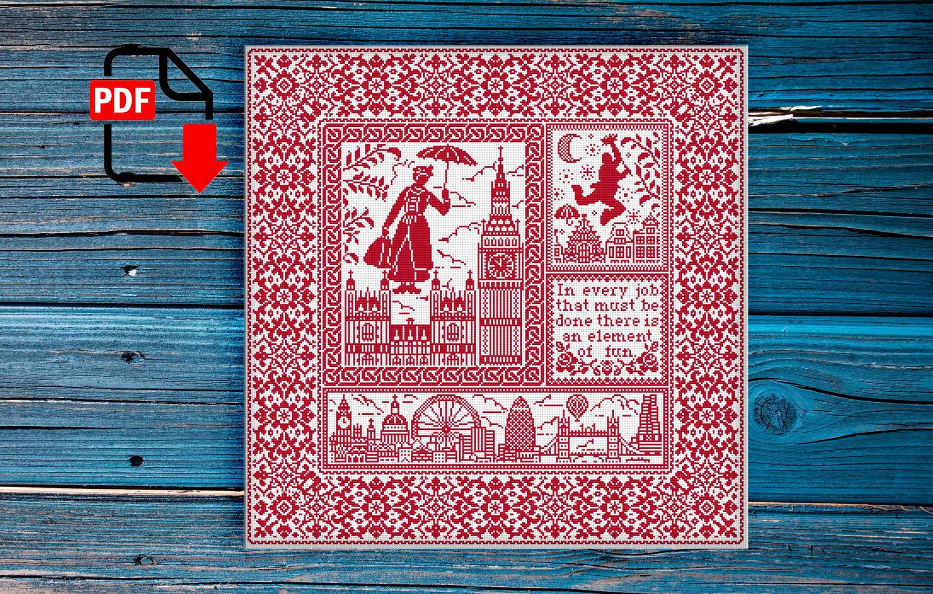 Sampler Mary Poppins cross stitch pattern cross stitch England 3 Sampler Mary Poppins cross stitch pattern cross stitch England - Image 3