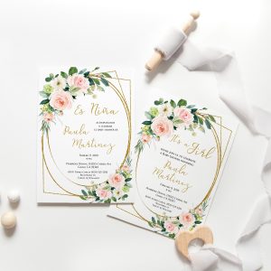 Pink floral baby shower invitation templates girl editable Corjl