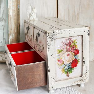 White shabby desk organizer side