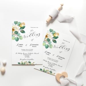 White Floral Wedding Set Invitation RSVP Details Card Editable