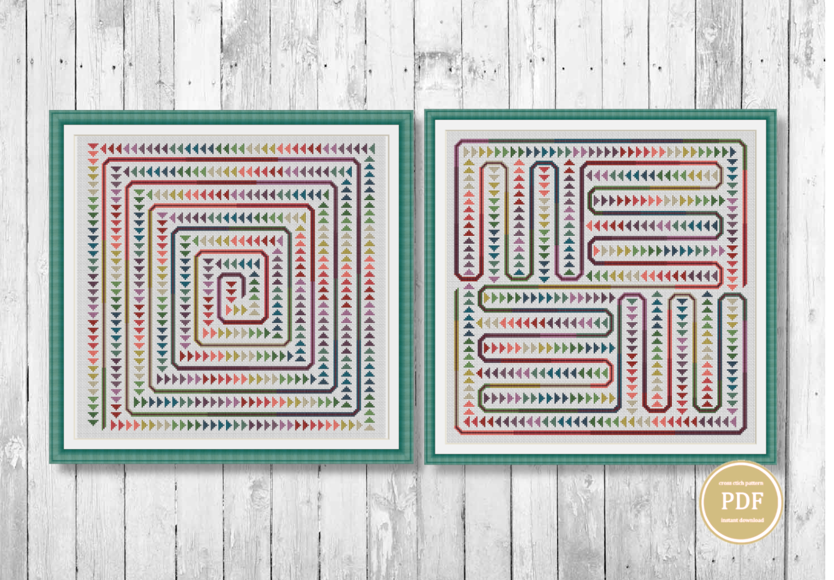 Patchwork for Cross Stitch Pattern Ornament - Abstract Maze 161-162 3 Patchwork for Cross Stitch Pattern Ornament - Abstract Maze 161-162 - Image 3