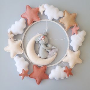 Mom’s love is unlimited, Baby mobile, Bunny on the moon and stars