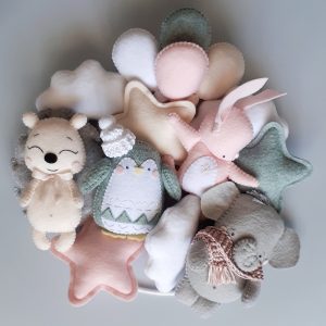 Animals mobile for girl baby. Idea baby shower gift