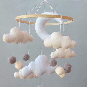 Crib mobile nursery, Baby mobile, Neutral baby mobile, Cloud mobile, Moon mobile, Monochrome mobile, Nursery Decor, Cloud decor