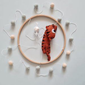 Red tiger baby mobile, Pom pom hanging decor, Crib toys, Newborn