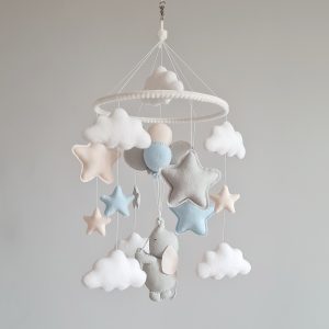 Blue baby mobile with elephant and stars
