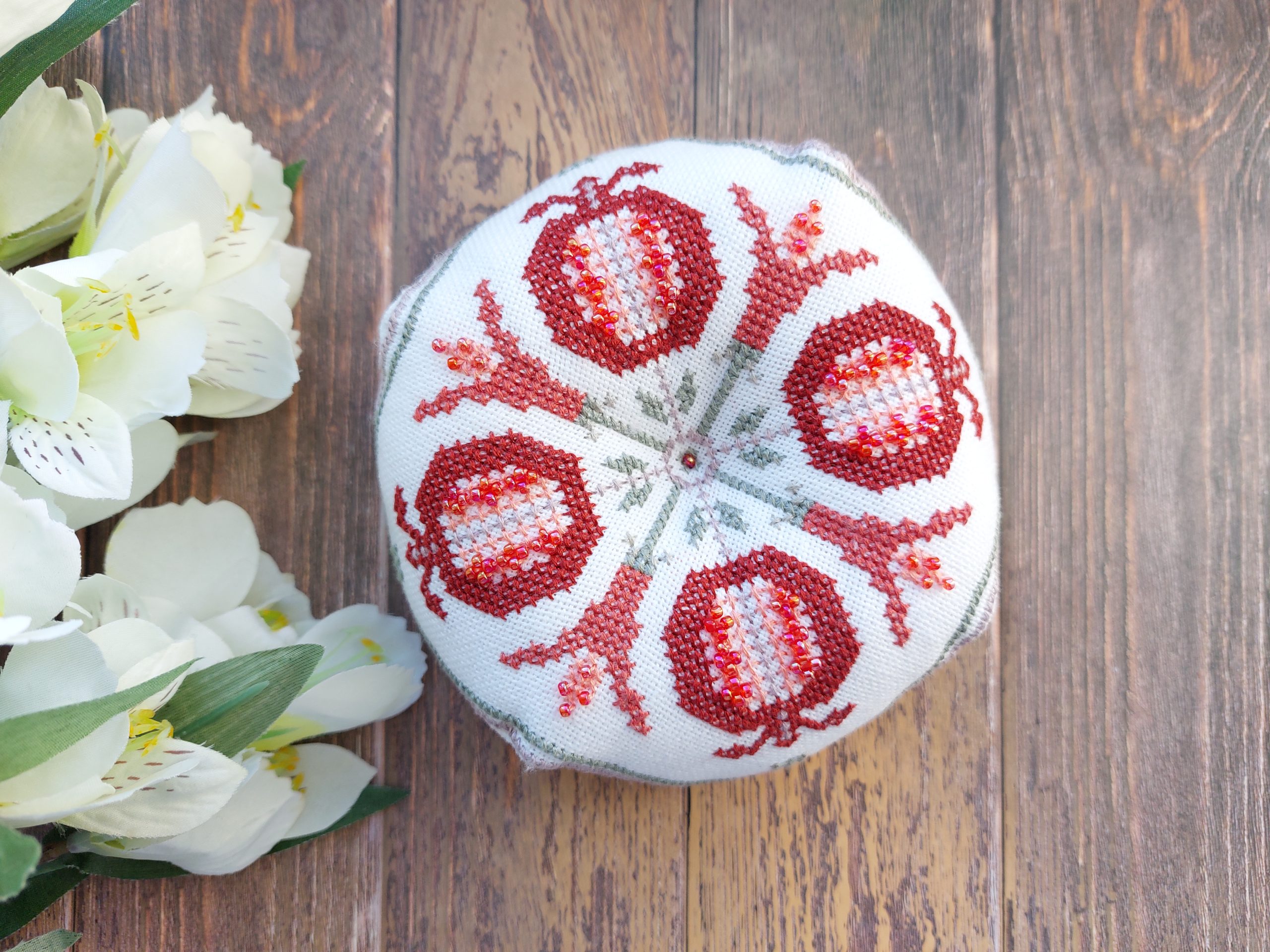 Red Pomegranate Biscornu cross stitch pattern PDF 2 Biscornu pattern
