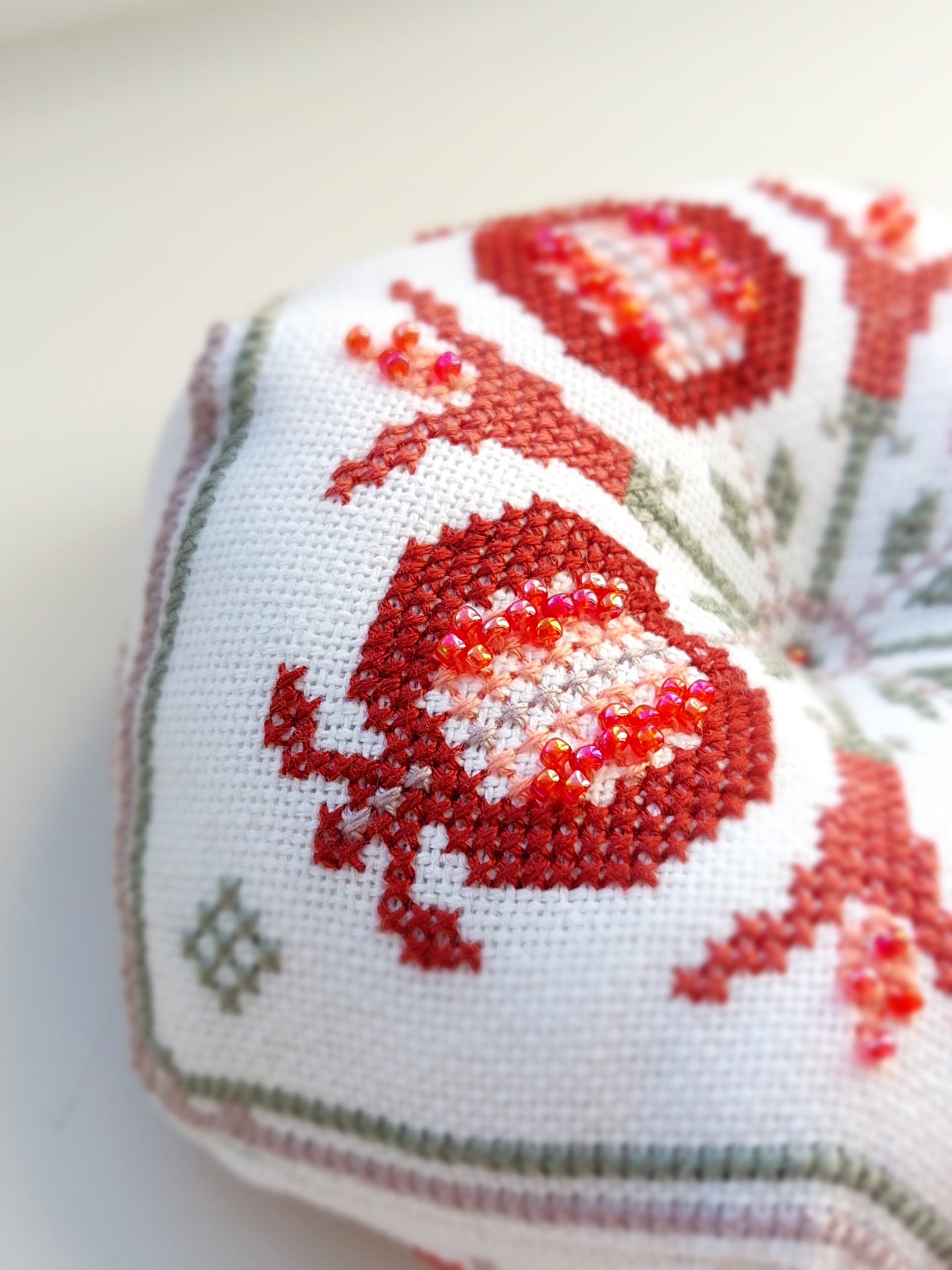 Red Pomegranate Biscornu cross stitch pattern PDF 5 Pincushion cross stitch chart, Primitive pattern, Instant Download