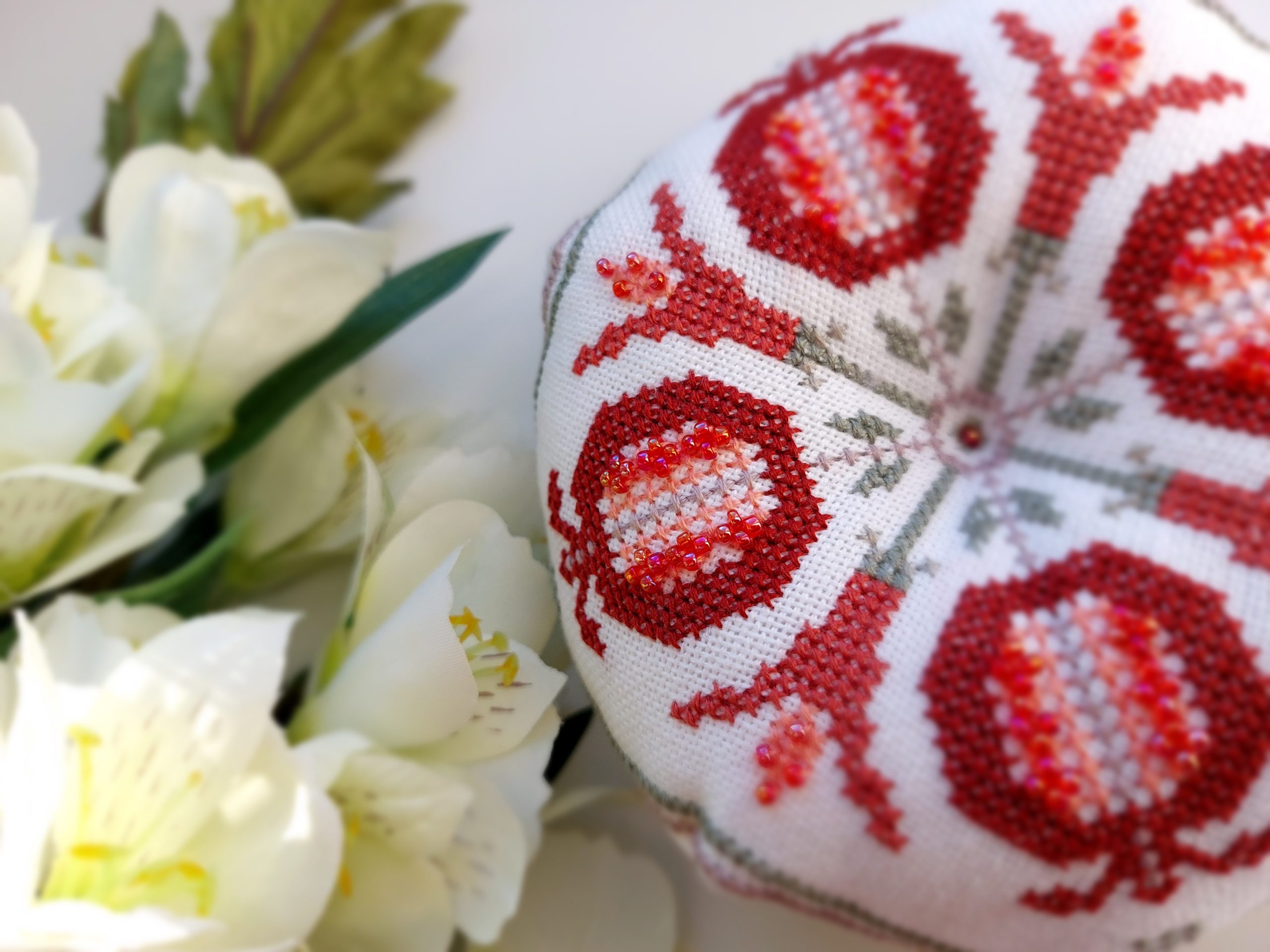 Red Pomegranate Biscornu cross stitch pattern PDF 7 Red Pomegranate Biscornu cross stitch pattern PDF - Image 7