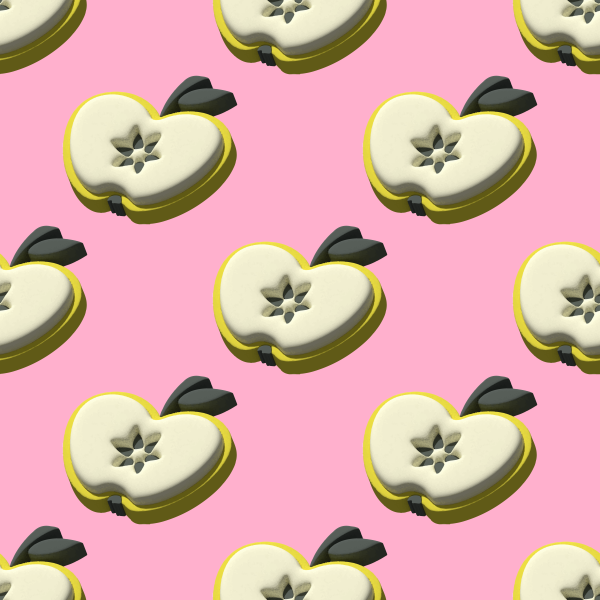 Seamless pattern of apple slices with 3d effect