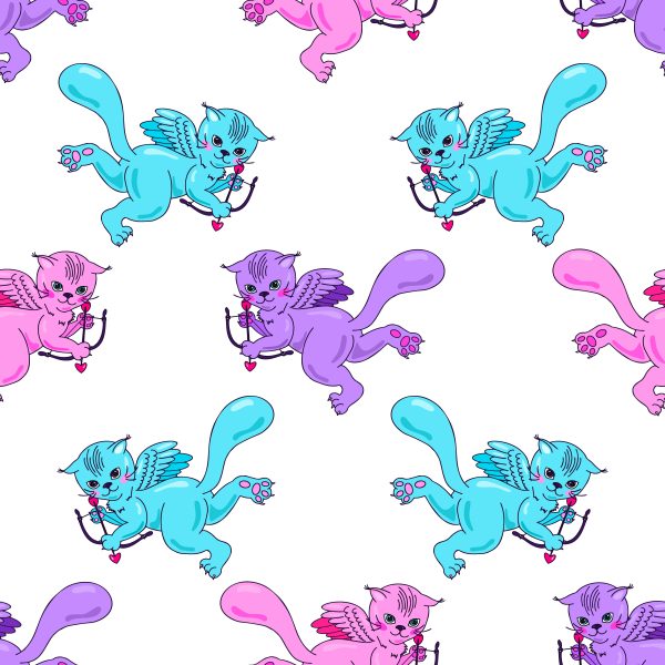 Seamless pattern with Cupid cats