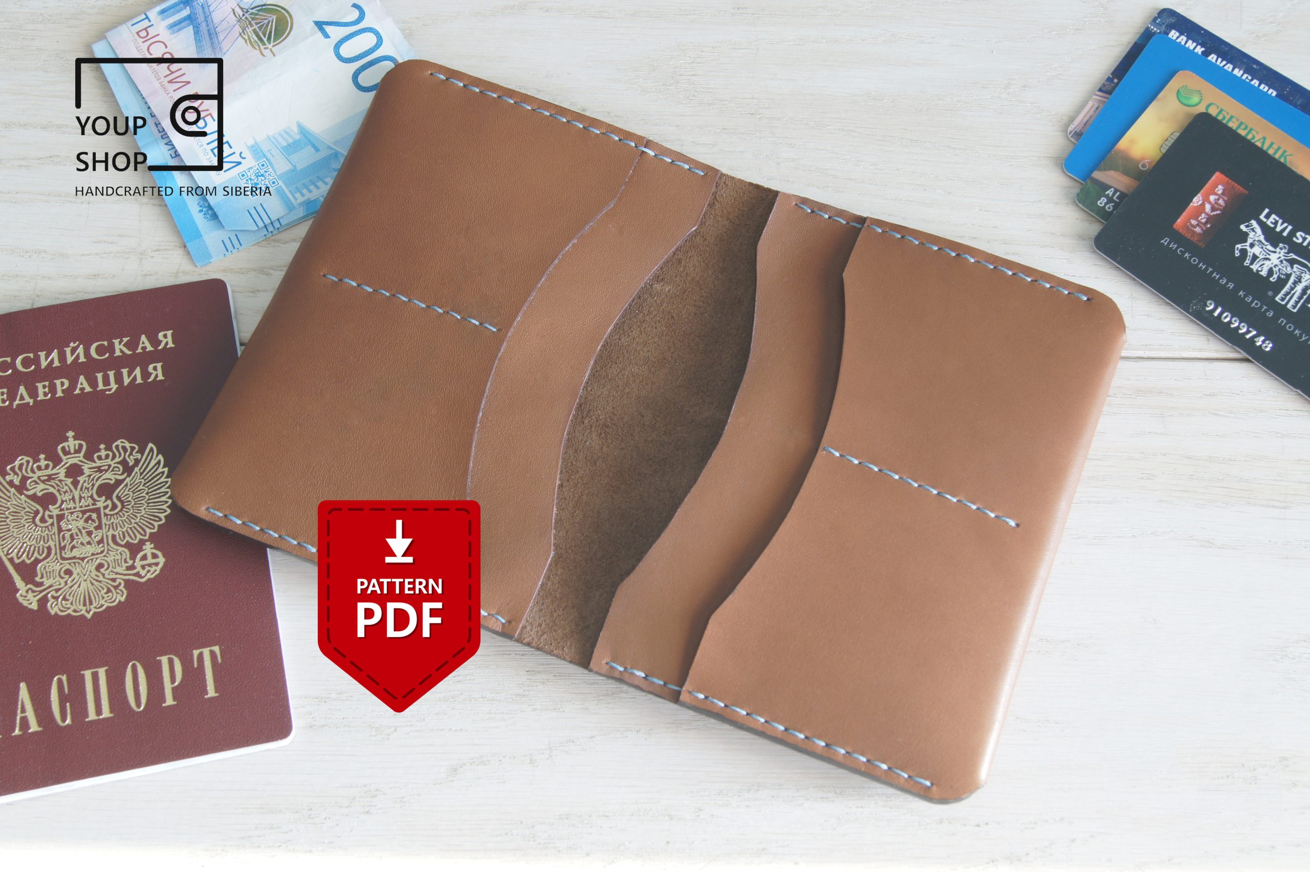 Passport Case Leather Pattern, PDF Template 