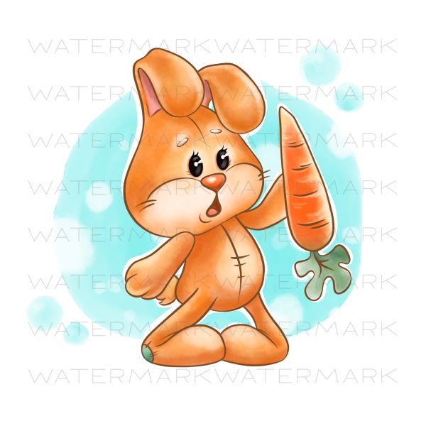 Cute rabbit with carrot, digital illustration