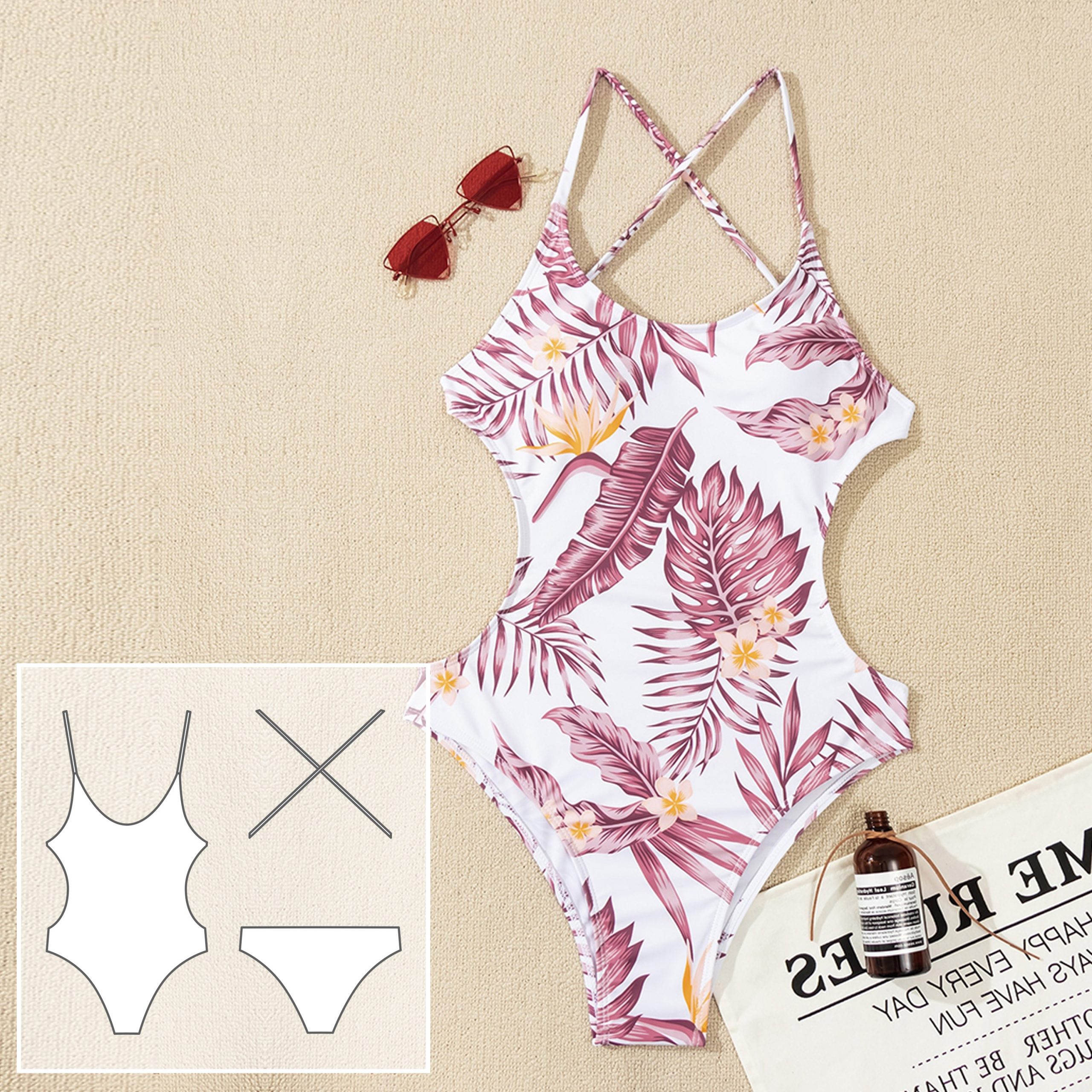 Swimsuit pattern xxs/xs/s/m/l/xl/xxl/xxxl. Sewing pattern. Bikini
