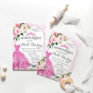 Pink quinceanera invitations