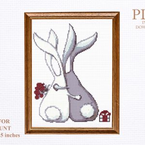 Bunnies in love cross stitch pattern